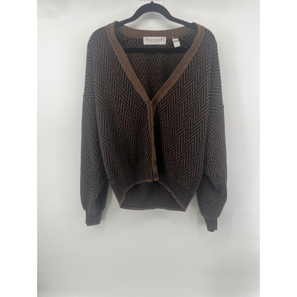 John Ashford VTG Made in Italy Wool‎ Blend Chevron Cardigan Kurt Cobain Mens Med